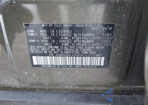 2015 Subaru Outback 2.5I Limited from USA, damaged, VIN 4S4BSAJC5F3235059